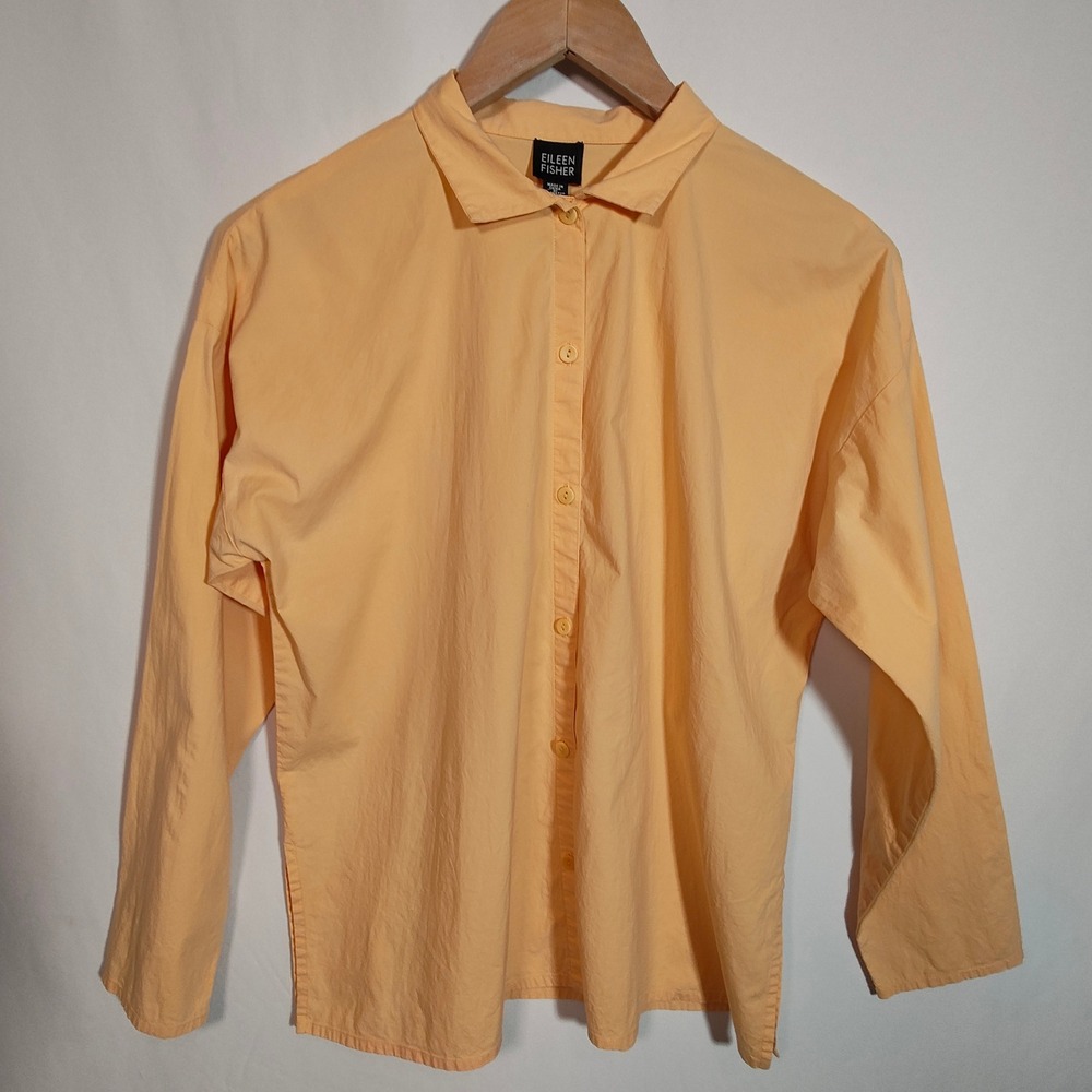 Eileen Fisher Top Women's XS Button‑Front Cotton/Spandex Long Sleeve